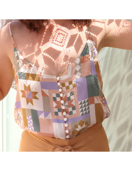 Marokkanischer Kreppstoff aus Viskose Patchwork Mauve - La Maison Naïve