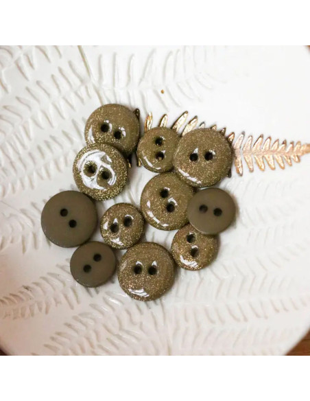 Glitzerknopf mit 2 Löchern - Khaki