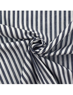 Baumwoll-Popeline-Stoff - Breite Streifen - Marineblau