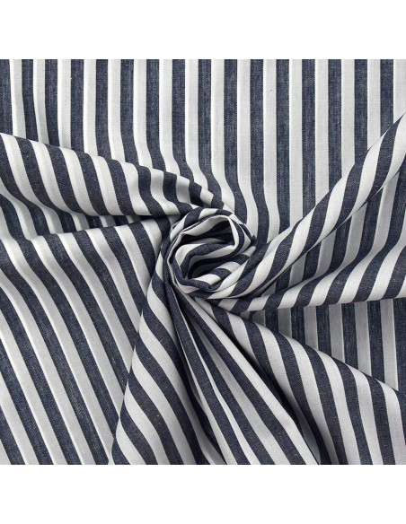 Baumwoll-Popeline-Stoff - Breite Streifen - Marineblau