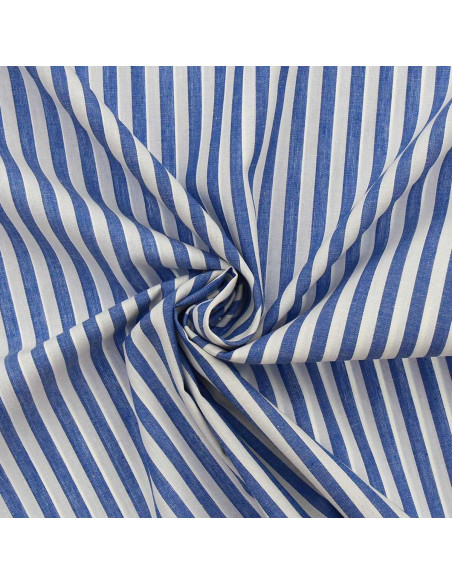 Baumwoll-Popeline-Stoff - Breite Streifen - Blau