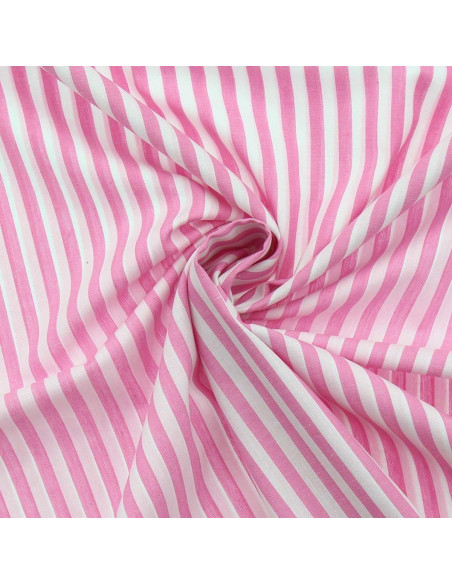 Baumwoll-Popeline-Stoff - Breite Streifen - Rosa