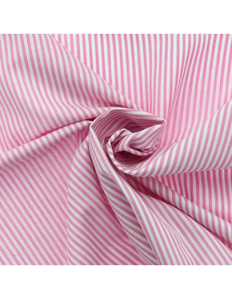 Baumwoll-Popeline-Stoff - Feine Streifen - Rosa