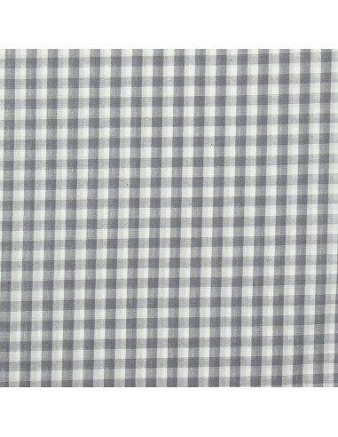 Baumwoll-Popeline-Stoff - Große Vichy-Karos - Grau