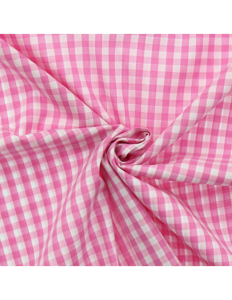 Baumwoll-Popeline-Stoff - Große Vichy-Karos - Rosa
