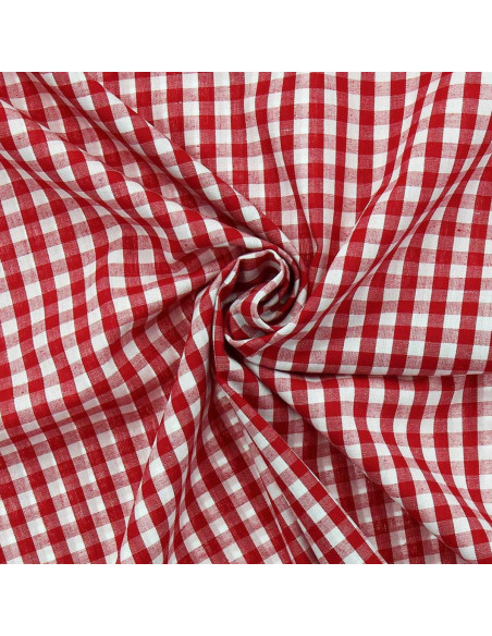 Baumwoll-Popeline-Stoff - Große Vichy-Karos - Rot