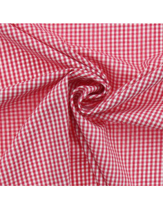 Baumwoll-Popeline-Stoff - Vichy-Karo - Himbeere