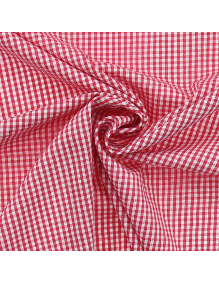 Baumwoll-Popeline-Stoff - Vichy-Karo - Himbeere