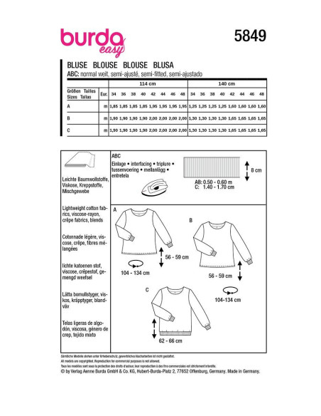 Blusenschnittmuster - Burda 5849