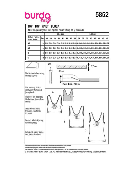 Oberteil-Schnittmuster - Burda 5852