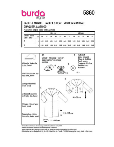 Jacken- und Mantelschnittmuster - Burda 5860