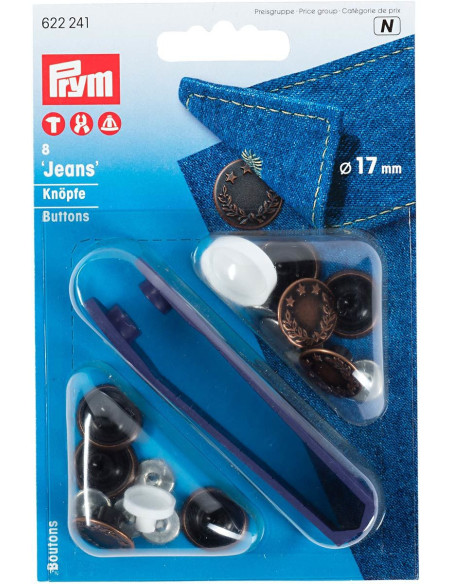 Schachtel mit 8 Jeansknöpfen 17mm