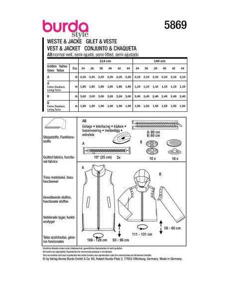 Weste und Jacke Schnittmuster - Burda 5869