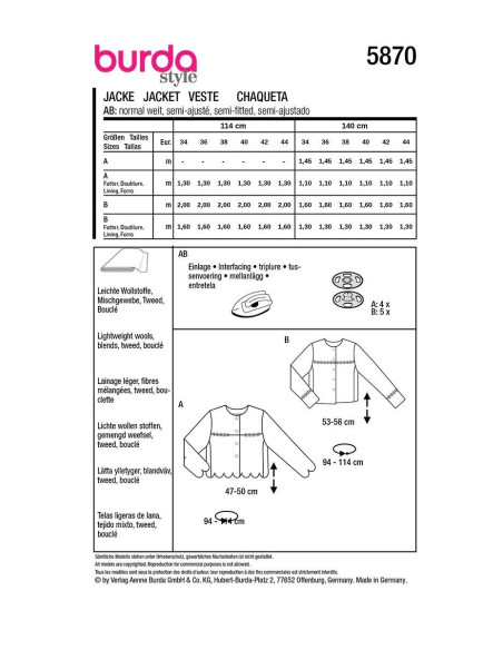 Jackenschnittmuster - Burda 5870