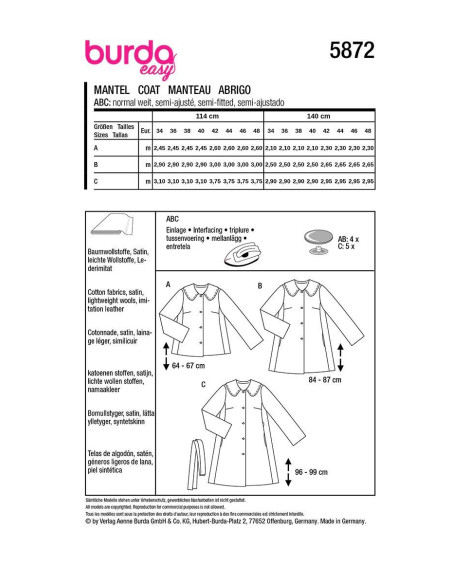 Mantelschnittmuster - Burda 5872
