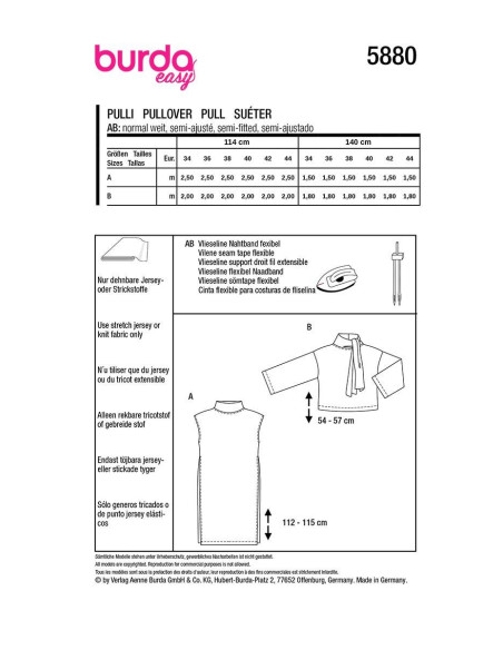 Pullover-Schnittmuster - Burda 5880