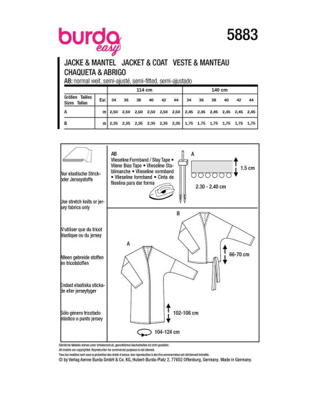 Jacken- und Mantelschnittmuster - Burda 5883