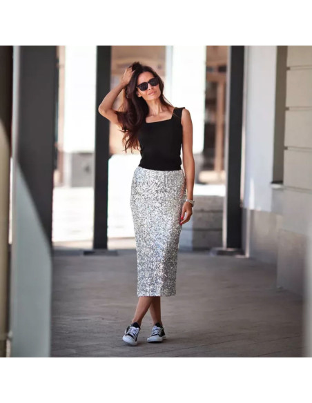 Stretch-Paillettenstoff - Silber
