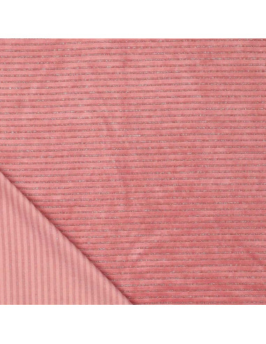 Gestreifter Lurex-Samtstoff - Altrosa