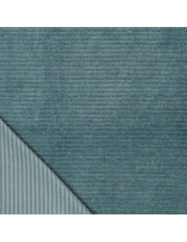 Gestreifter Lurex-Samtstoff - Blau-Grau