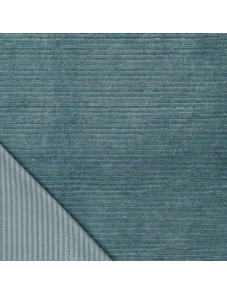 Gestreifter Lurex-Samtstoff - Blau-Grau