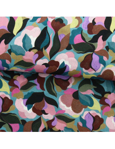 Fantasie-Viskosestoff - Abiva blauer und rosa Stein