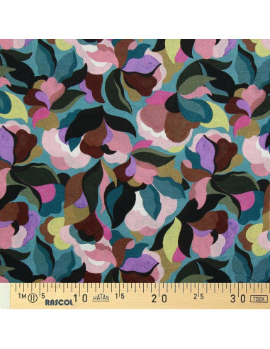 Fantasie-Viskosestoff - Abiva blauer und rosa Stein