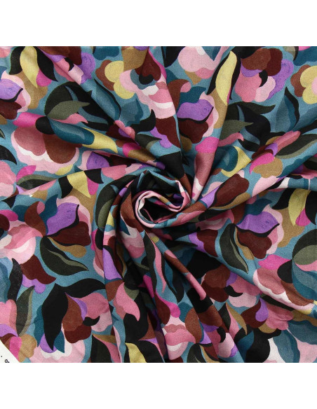 Fantasie-Viskosestoff - Abiva blauer und rosa Stein