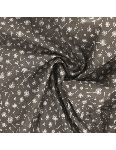 Baumwoll-Popeline-Stoff mit Fantasiemuster - Taupe Doldenblume
