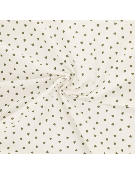 Fantasie-Baumwollpopeline-Stoff - Herz Khaki