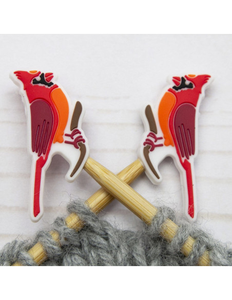 Maschenstopper für Stricknadeln - Roter Kardinalvogel