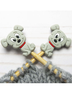 Maschenstopper für Stricknadeln - Grauer Hund