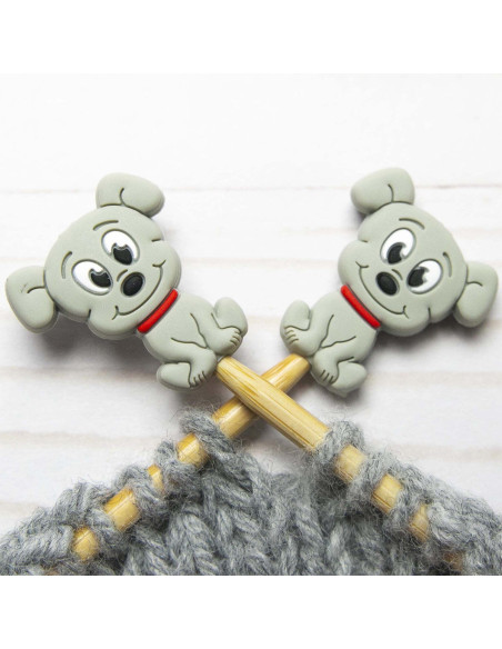 Maschenstopper für Stricknadeln - Grauer Hund