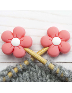 Maschenstopper für Stricknadeln - Rosa Blume