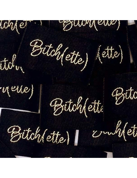 Satz von 5 gewebten Aufnähern zum Annähen Bitch(ette) Lurex