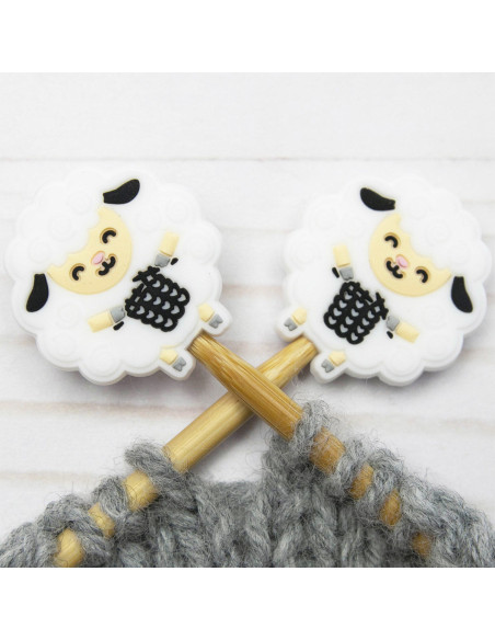 Maschenstopper für Stricknadeln - Weißes Schaf, das strickt