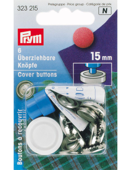 Schachtel mit 6 Knöpfen zum Beziehen mit 15 mm Werkzeug