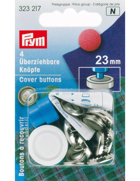 Schachtel mit 4 Knöpfen zum Beziehen mit Werkzeug 23 mm