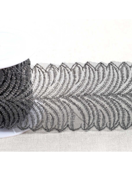Metallstickerei auf Tüll - Schwarz und Silber