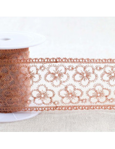 Metallstickerei Blumen auf Tüll - Roségold