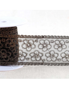 Metallstickerei Blumen auf Tüll - Schwarz und Gold