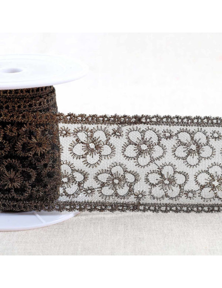 Metallstickerei Blumen auf Tüll - Schwarz und Gold