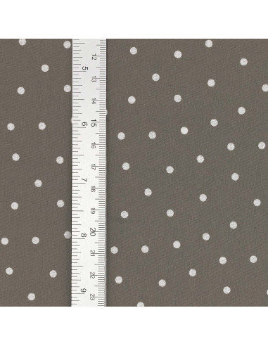 Baumwoll-Popeline-Stoff mit Punkten - Taupe