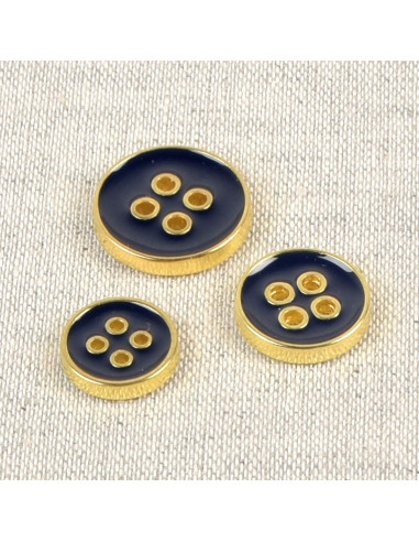 Lackierter Knopf mit 4 Löchern - Marineblau