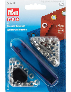 Schachtel mit 50 Ösen 4 mm mit Befestigungswerkzeug - Silber