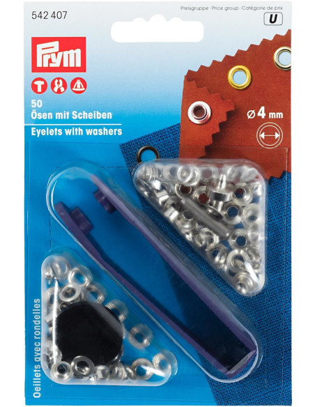 Schachtel mit 50 Ösen 4 mm mit Befestigungswerkzeug - Silber