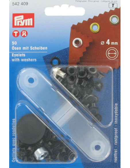 Box 50 Ösen 4 mm mit Befestigungswerkzeug - Schwarz
