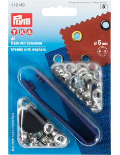 Box 40 Ösen 5 mm mit Befestigungswerkzeug - Silber