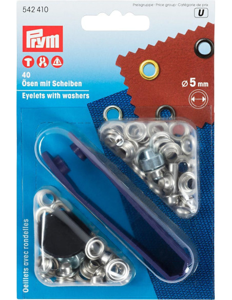 Box 40 Ösen 5 mm mit Befestigungswerkzeug - Silber