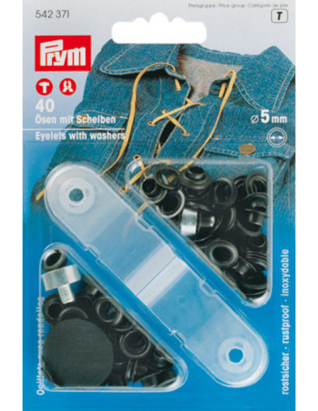 Box 40 Ösen 5 mm mit Befestigungswerkzeug - Schwarz